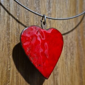 Large Statement Red Enamel Iron Handmade Hammered Heart Pendant